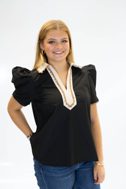 The Biscotti Trim Poplin Top