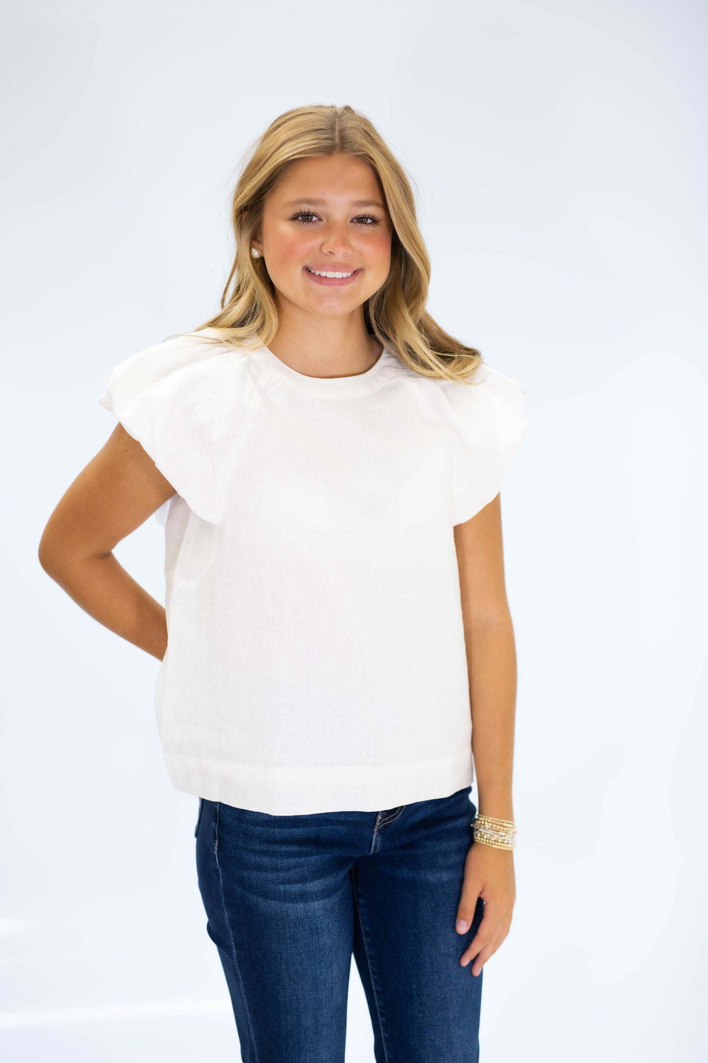 Flutter Sleeve Linen-Blend Top