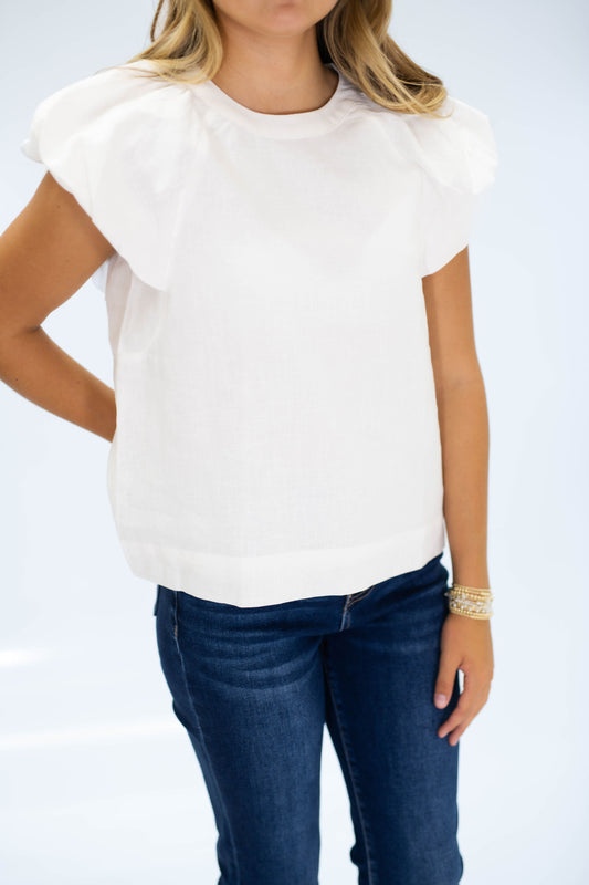 Flutter Sleeve Linen-Blend Top