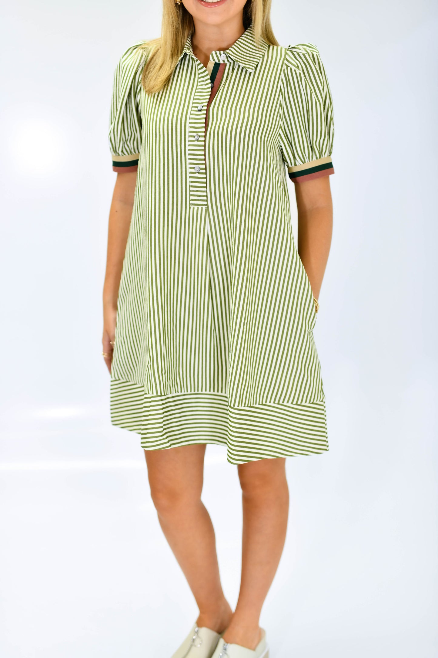 The Harbor Stripe Shirt Dress-Olive