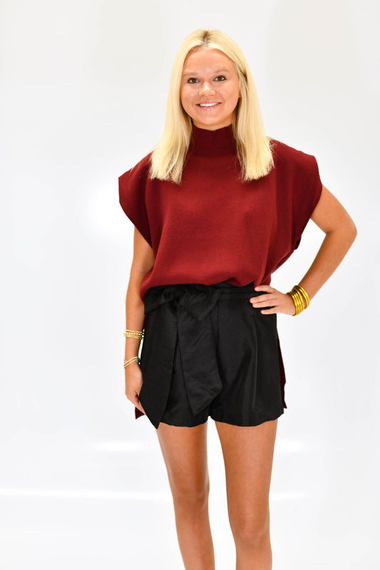 The Essential Knit Mock Neck- Burgundy