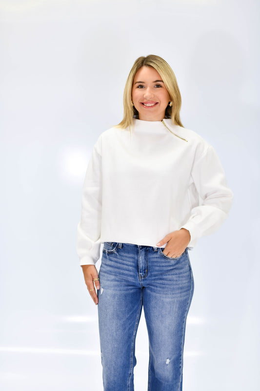The Cocoa Zip Pullover in Cream