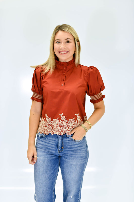 The Autumn Ivy Lace Top-Brick