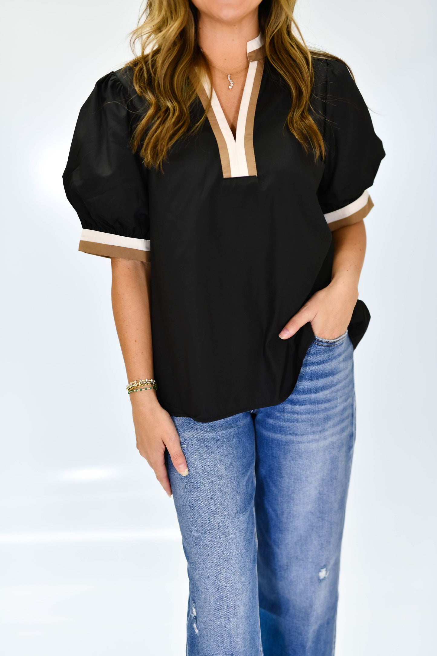 The Luxe Trim Blouse-Black