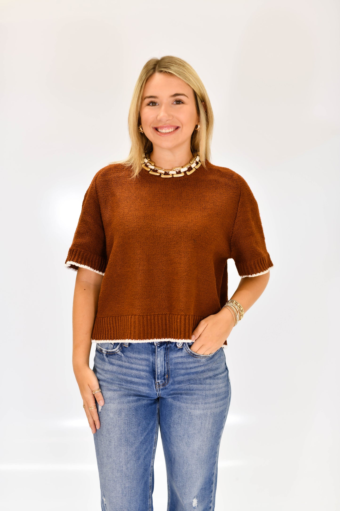 Cognac Edge Knit Top