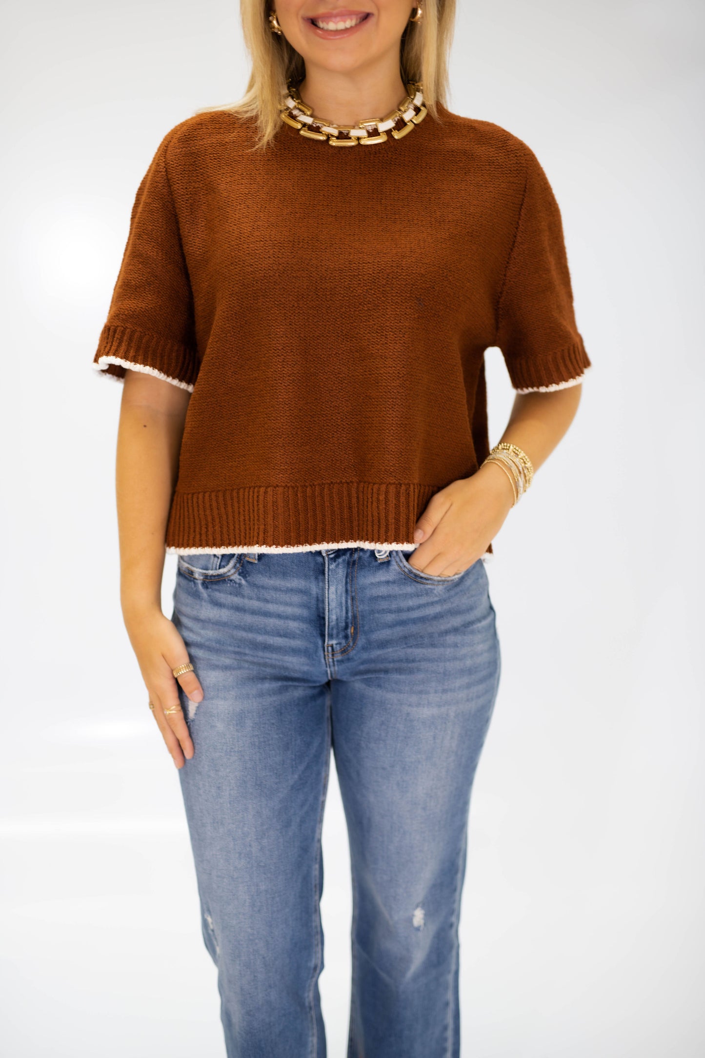Cognac Edge Knit Top