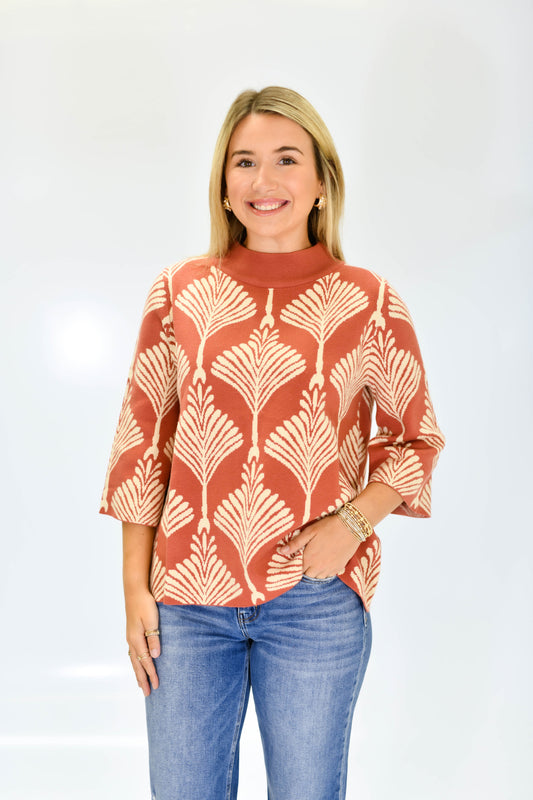 Clay Rose Palm Knit Top