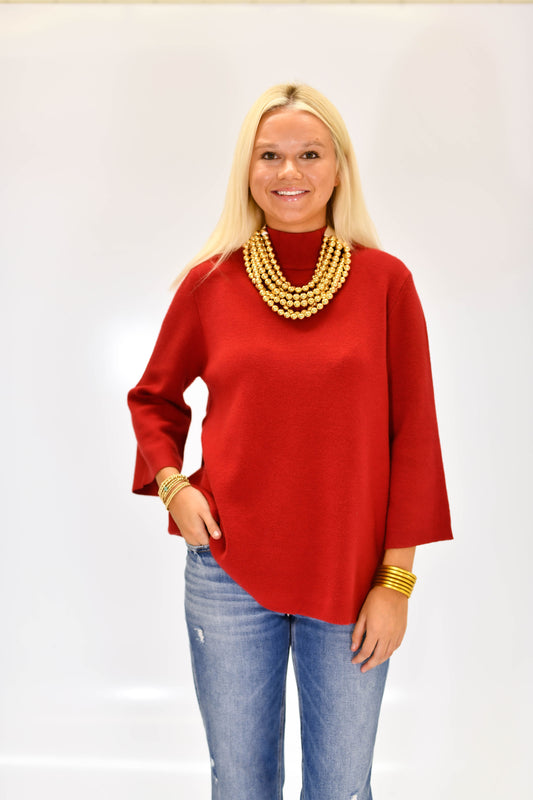 Grace Mock Neck Top- Crimson
