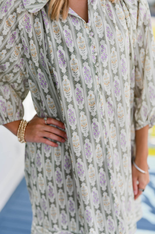 The Malli Vintage Floral Dress in Sage