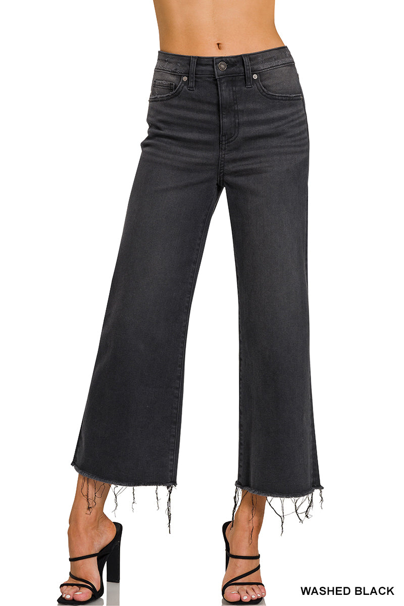 High Rise Cropped Flare Jean-Black Washed