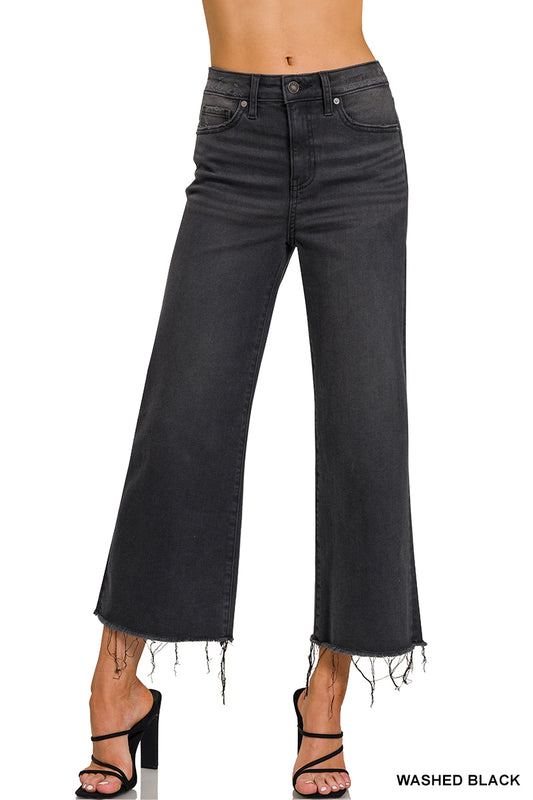High Rise Cropped Flare Jean-Black Washed