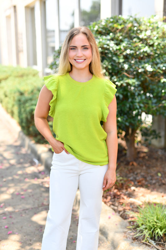 Ruffle Soft Feel Knit Top in Lime