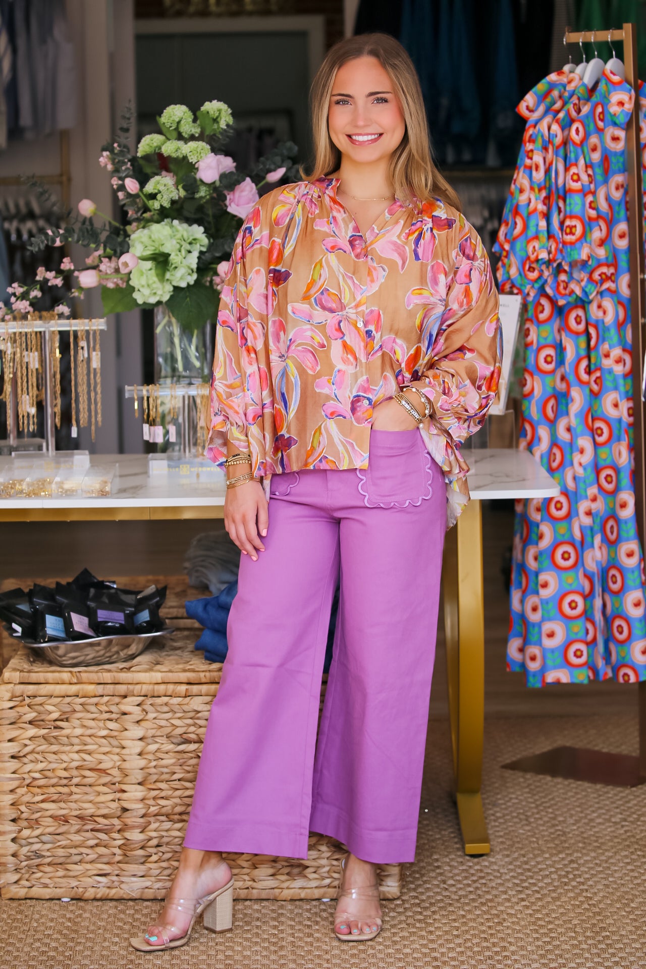 Watercolor Bloom Top in Coral