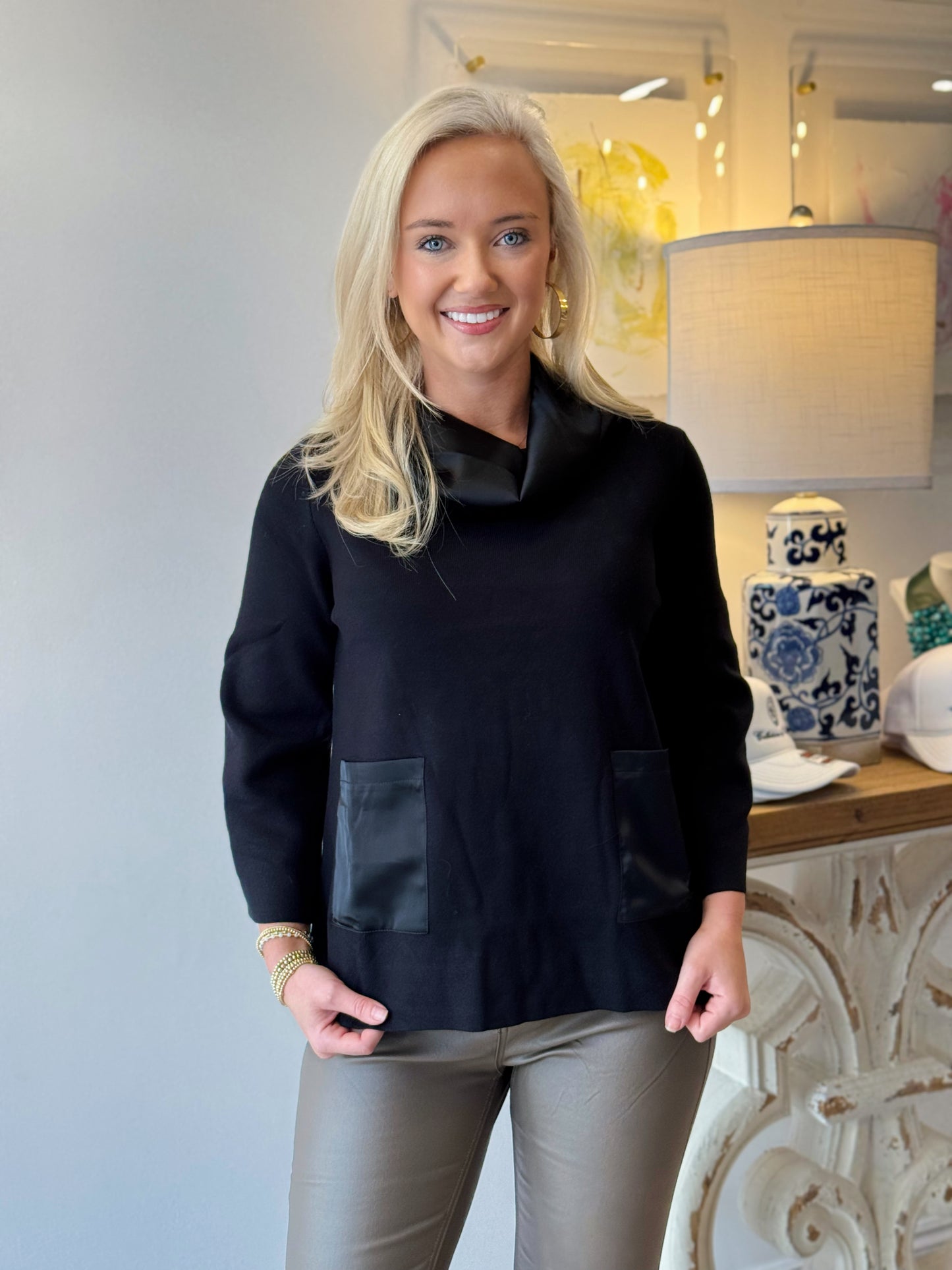 The Kaci Cowl Neck Sweater in Black