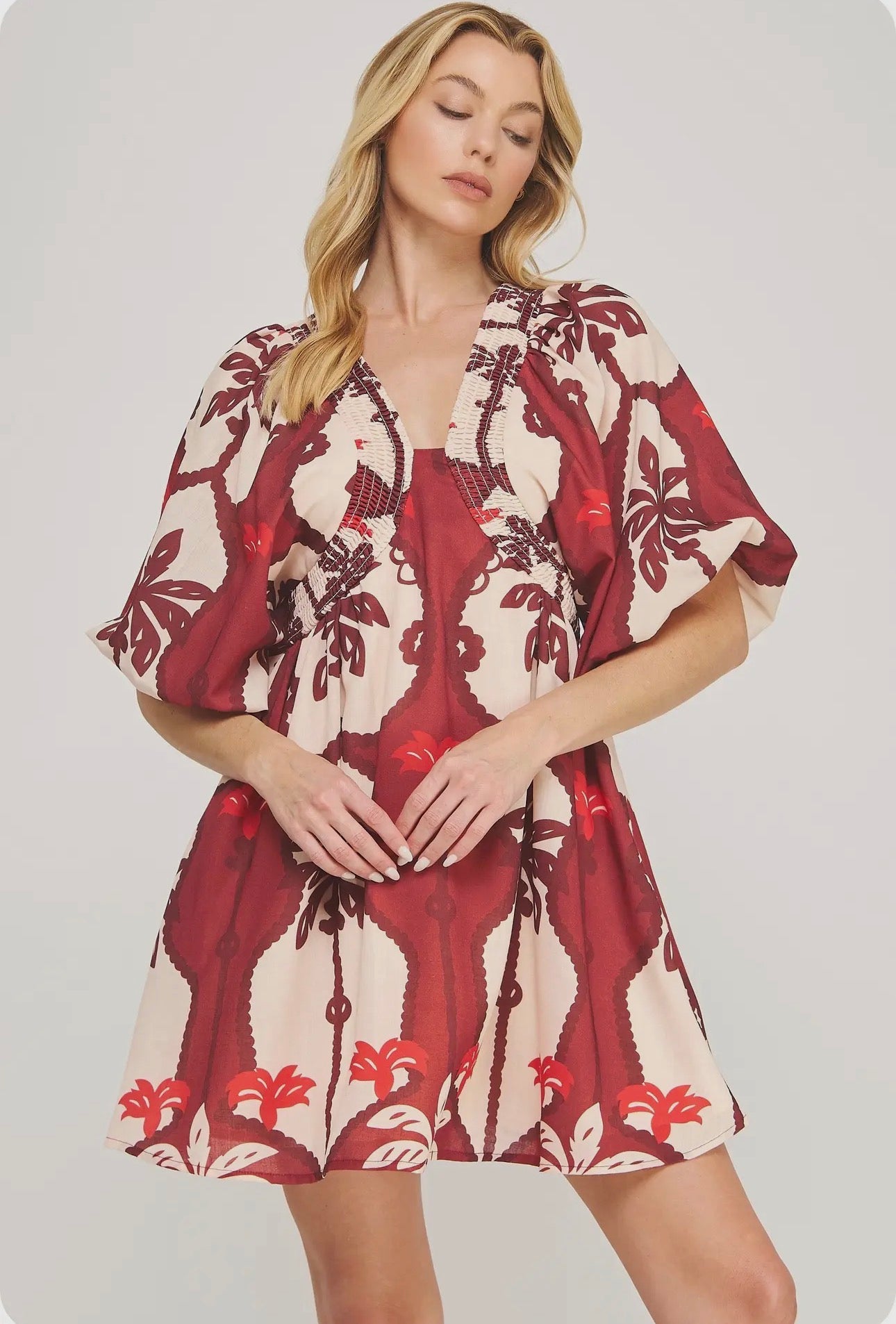 The Tropic Linen Dress in Burgundy