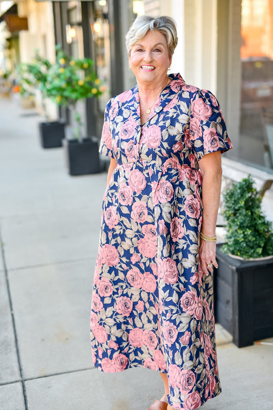 The Everlasting Rose Dress in Navy