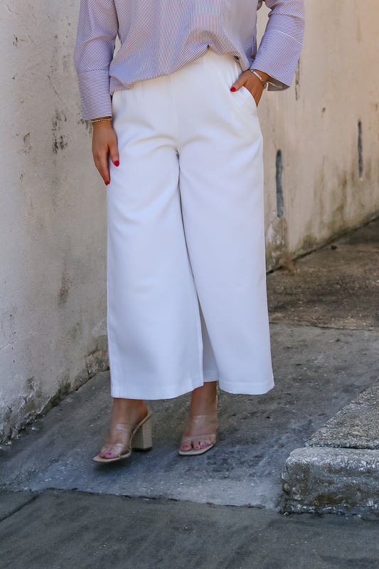 High Waist Culottes Pants in White