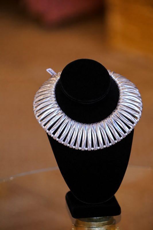 Vintage Textured Bar Linked Necklace-Silver