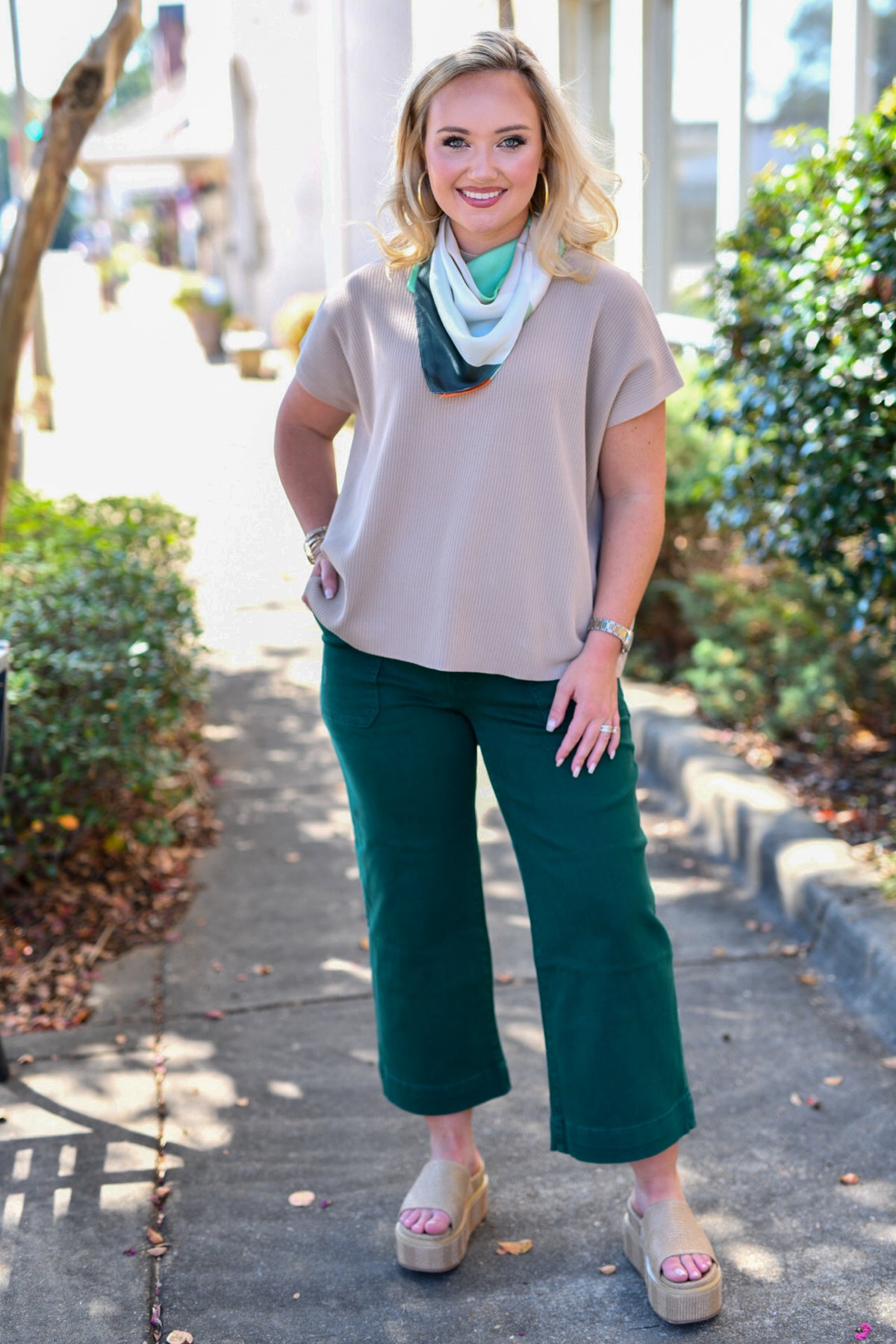 Cropped Wide Leg Color Denim Pants-Hunter Green