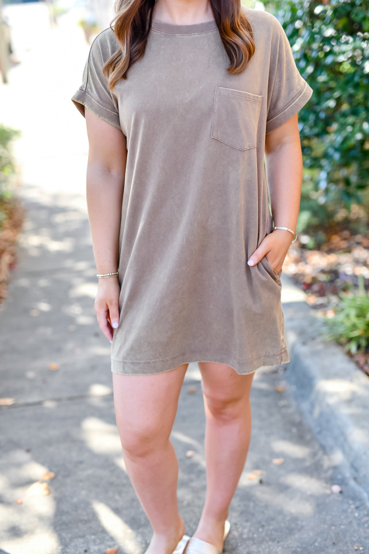 Acid Washed T-shirt Dress in Mocha