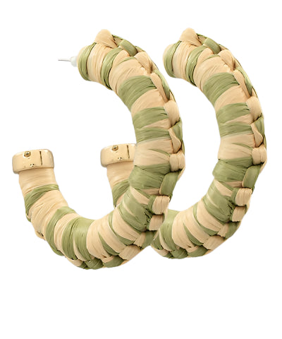 Two-tone Raffia Hoops-Olive