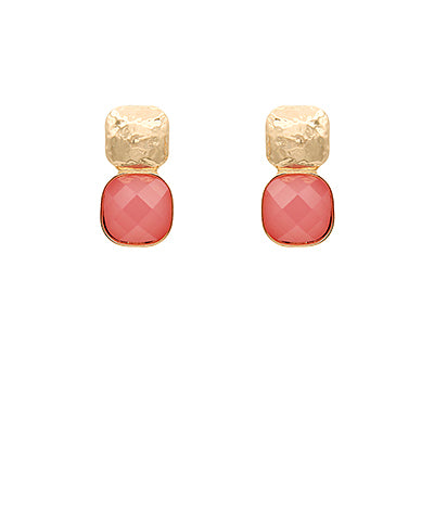 Textured Metal Earrings- Coral