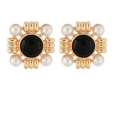 Stone & Pearl Earrings-Black
