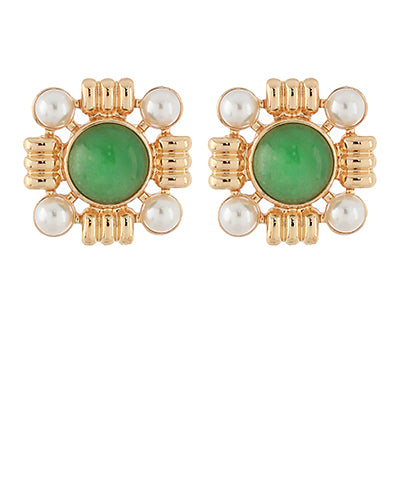 Stone & Pearl Earrings-Green