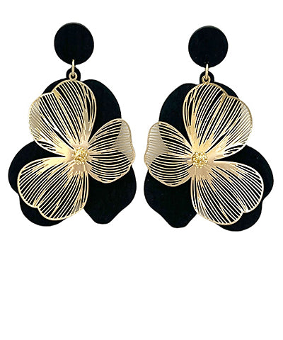 The Stella Flower Earrings-Black