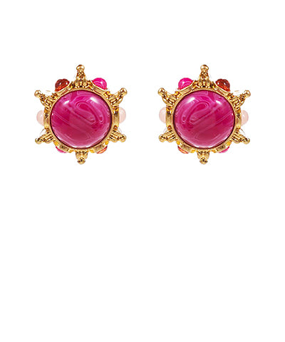 Stone Studded Earrings-Pink