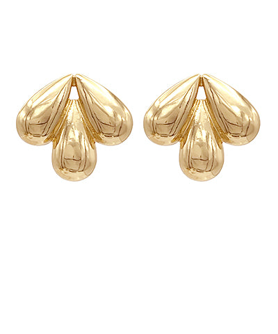 Puffy Triple Teardrop Earrings-Gold