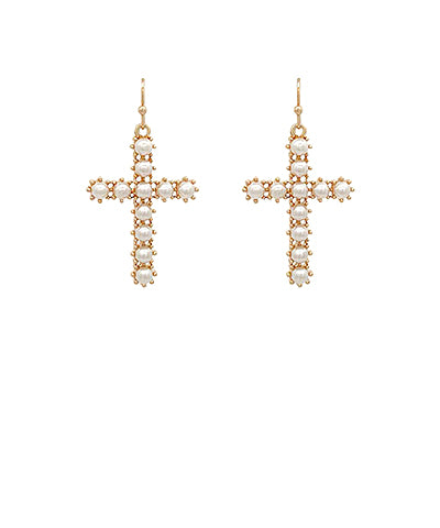 Pearl Cross Earrings