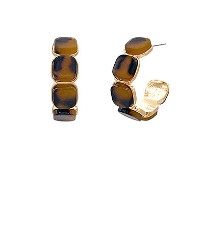 Square Pearl Hoops-Tortoise