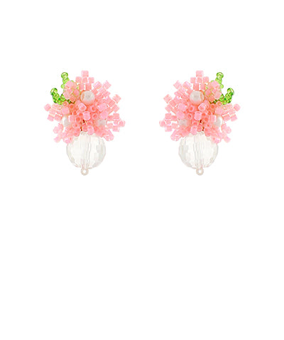 Flower & Pearl Bead Earrings-Peach