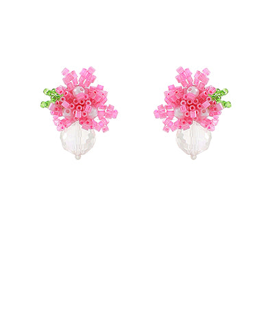 Flower & Pearl Bead Earrings-Pink