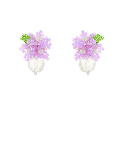 Flower & Pearl Bead Earrings-Lavender