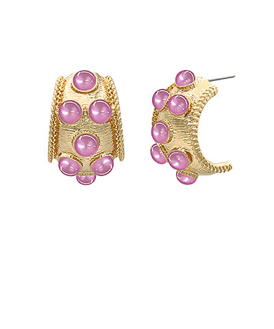 Antique Stone Hoops- Magenta