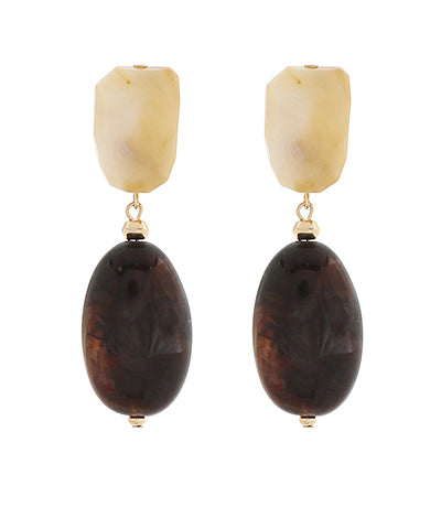 Acrylic Oval 2 Drop Earrings-Brown