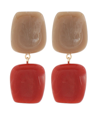 Double Square Acrylic Drop Earrings-Red