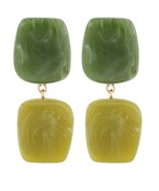 Double Square Acrylic Drop Earrings-Olive