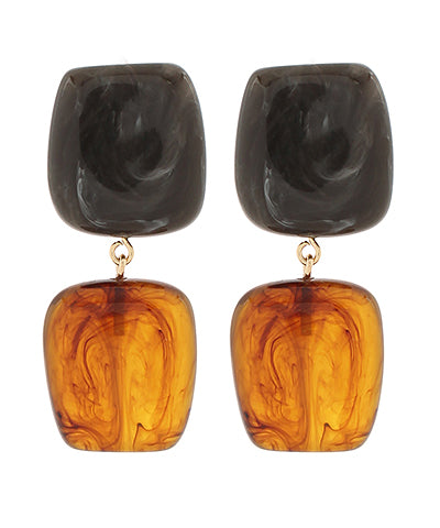 Double Square Acrylic Drop Earrings-Brown