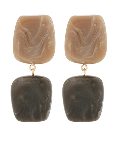 Double Square Acrylic Drop Earrings-Gray