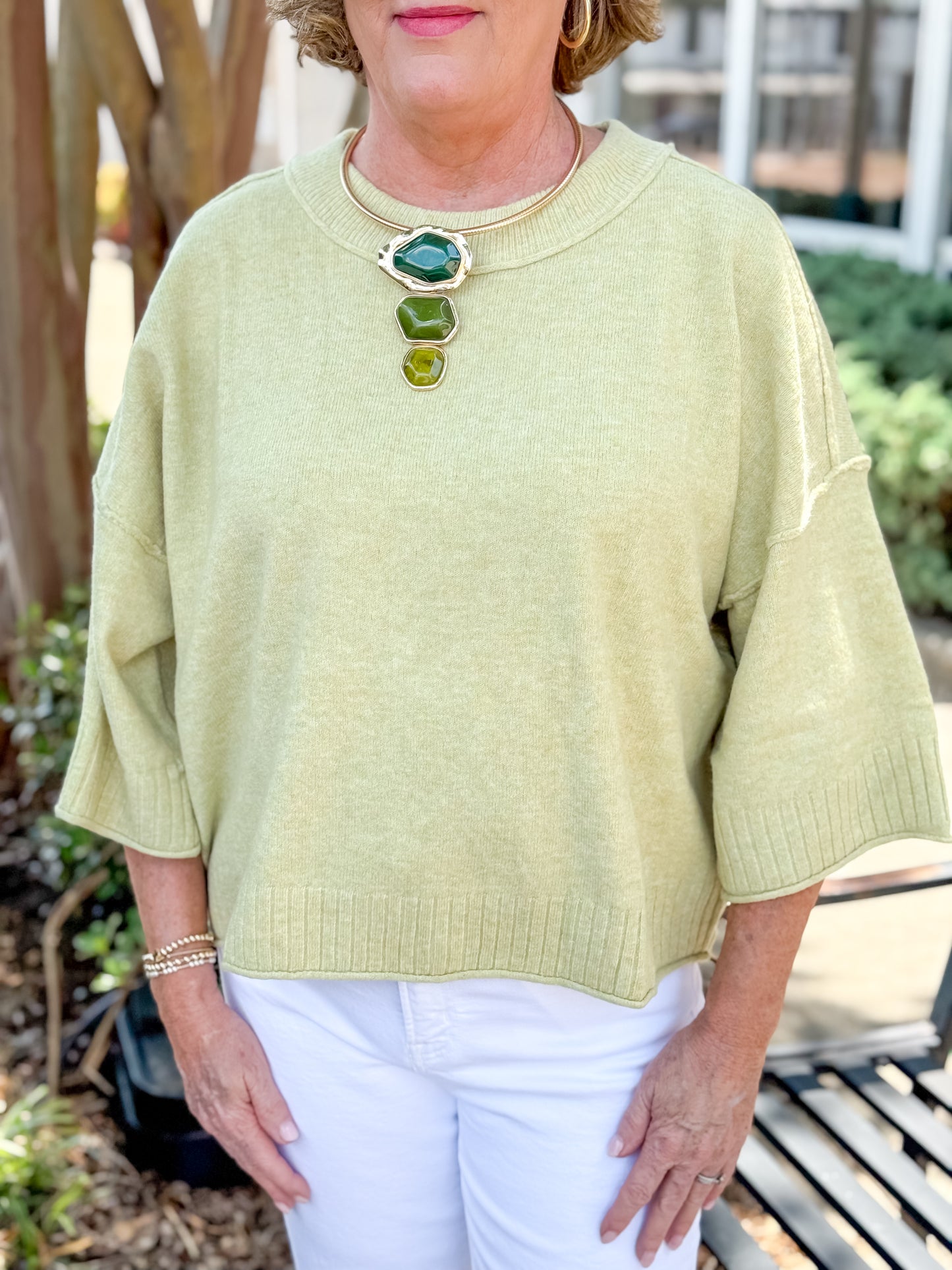 Oversized Short Sleeve Sweater in Sage