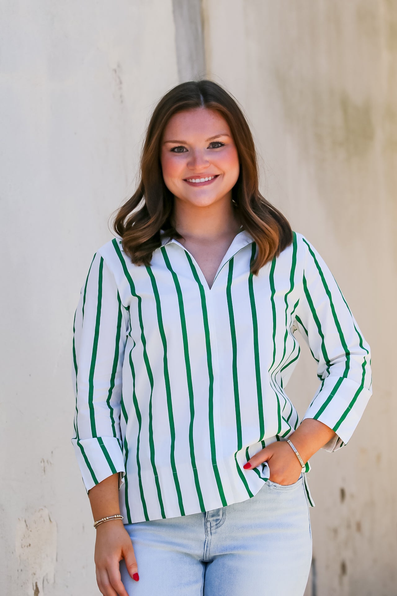 Chic Stripe Blouse in Green
