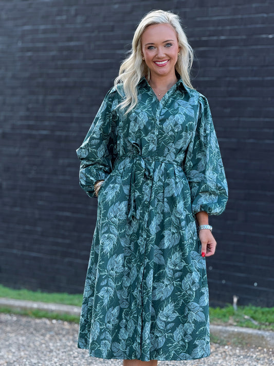 The Tory Midi Dress in Green