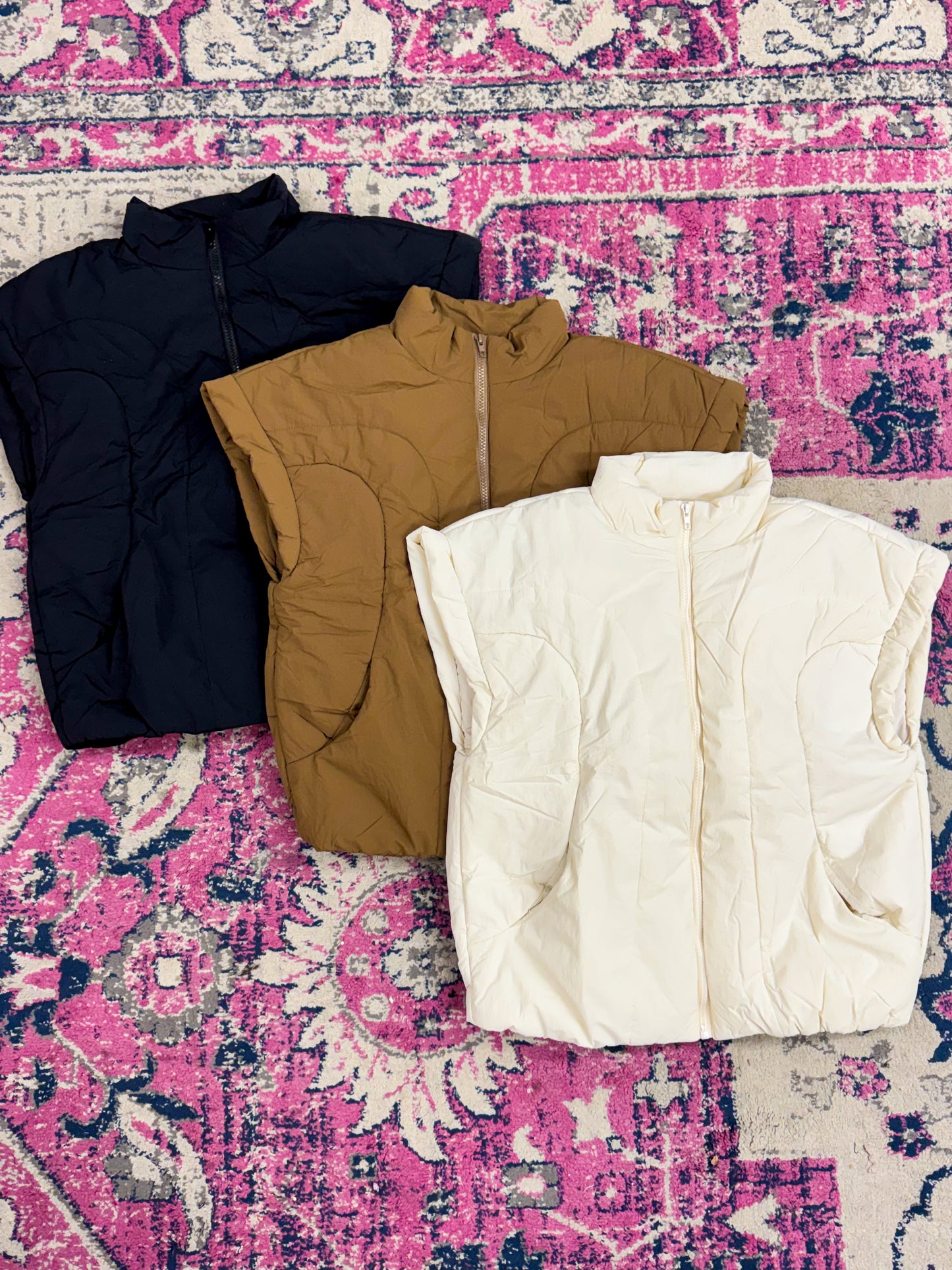 Front Zip Up Puffer Vest- Mocha