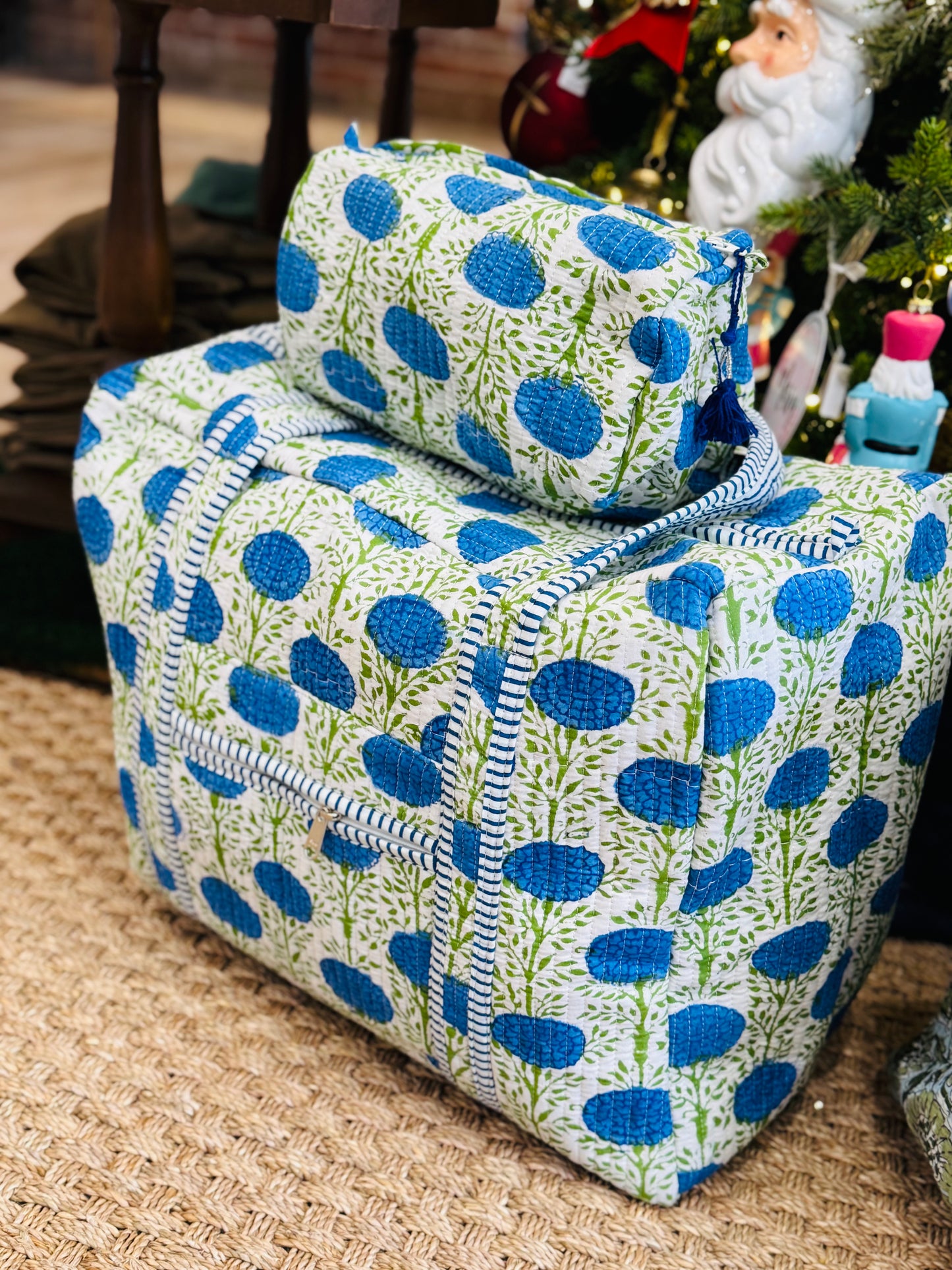 Set of 3 Cosmetic Bags-Azure Bloom