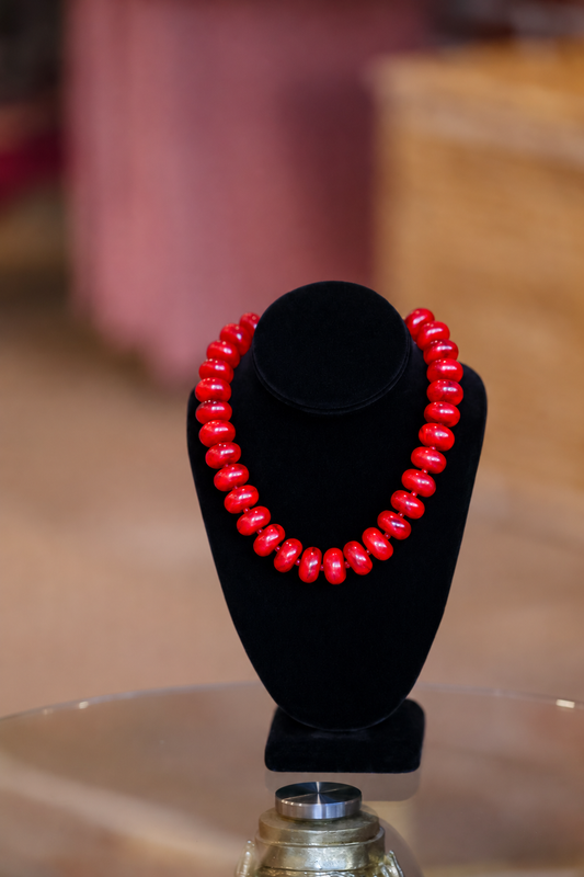 Colored Flat Ball Necklace-Red