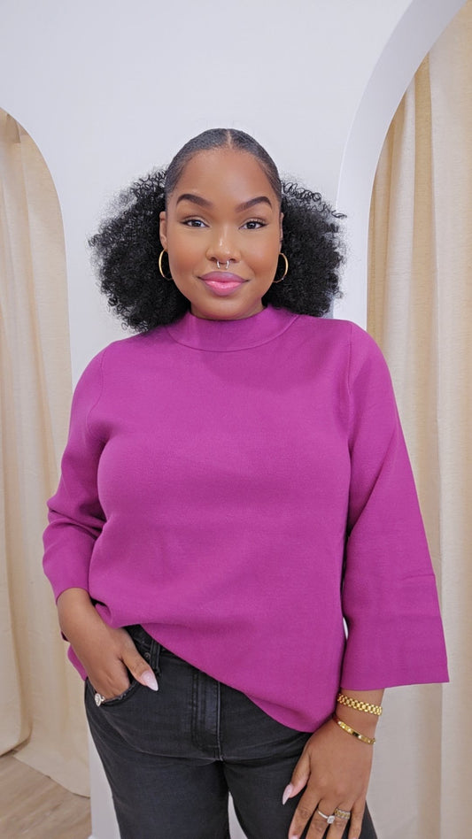 The Casey Mock Neck Sweater in Magenta