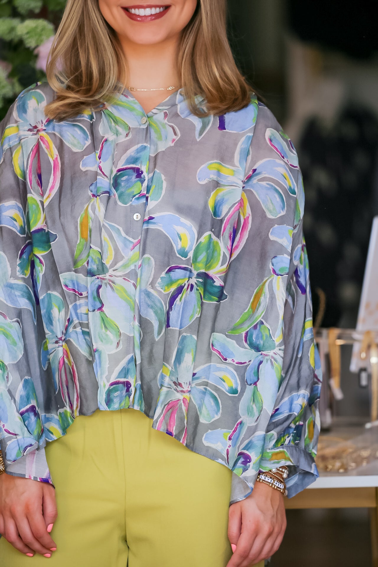 Watercolor Bloom Top in Grey
